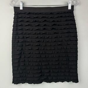 Banana Republic Black Ruffle Mini Skirt Pencil Lined Elastic Waist Semi Sheer S